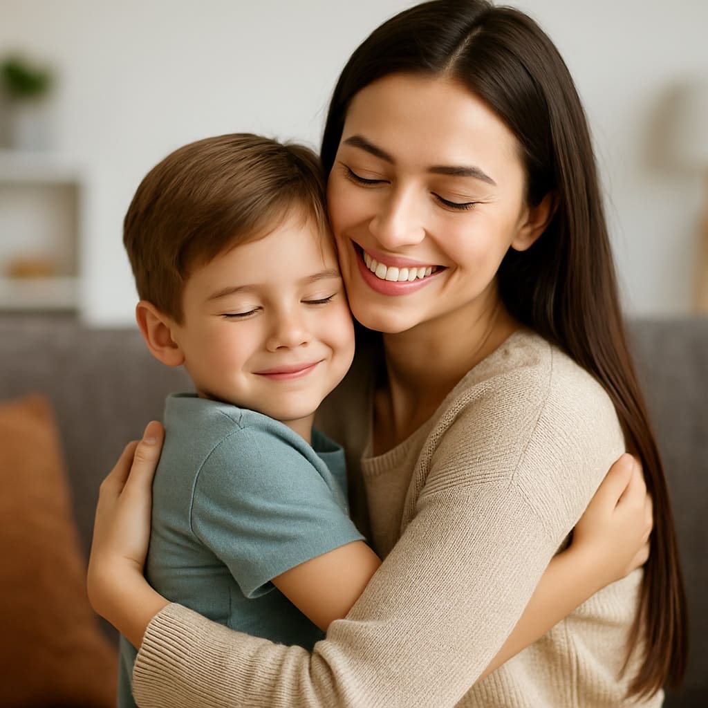 Madre abrazando a su hijo con afecto